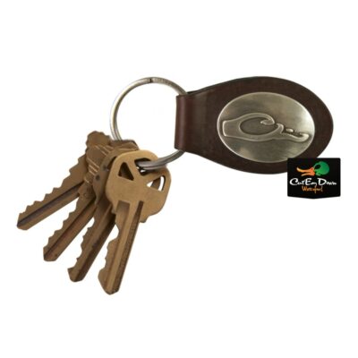 NEW DRAKE WATERFOWL SYSTEMS BROWN FULL GRAIN LEATHER KEY CHAIN FOB W/ LOGO