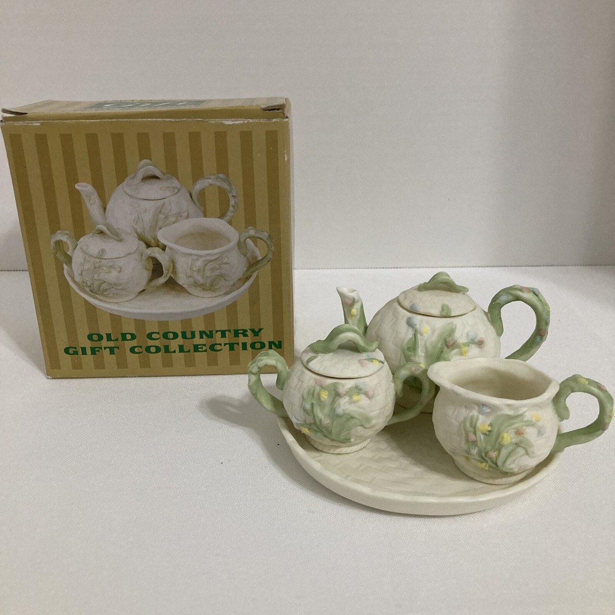 Vintage Piece Porcelain Miniature Tea Set Old Country Gift