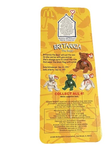 Ty Beanie Baby Britannia the bear 1993 WITH TAG ERRORS No defects - Picture 2 of 7