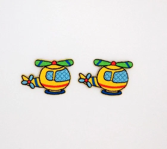 2 Yellow/Blue/Red/Green Helicopter Embroidered Iron on Patches 1.5" x 1.15" - Image 2 of 2