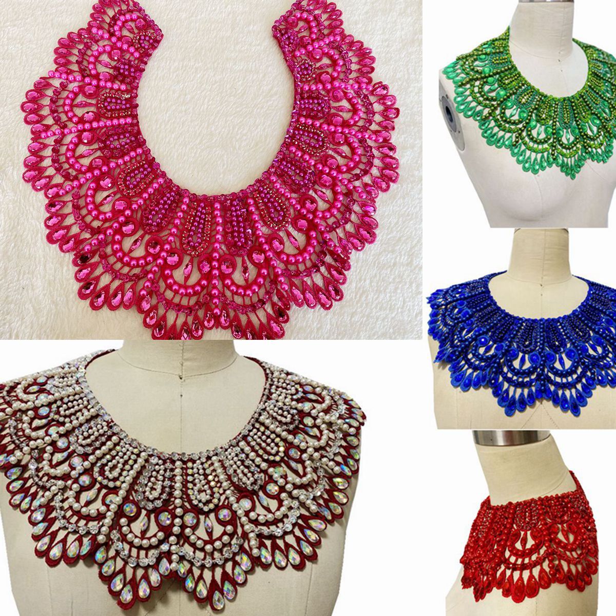 Rhinestone Beaded Neck Trim Patch Neckline Collar Sewing Applique Clothes  Decor - Main Image