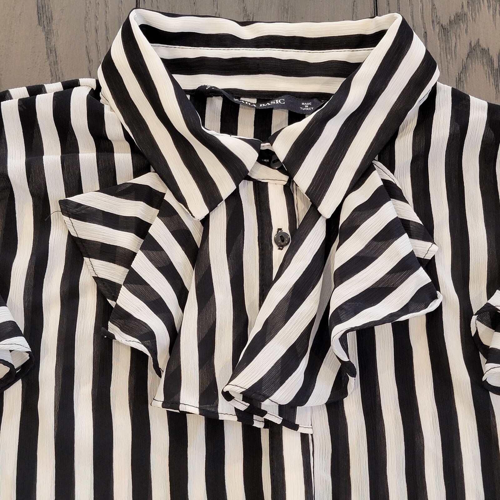 ZARA BASIC Black & White Striped Button-Up Semi-S… - image 10