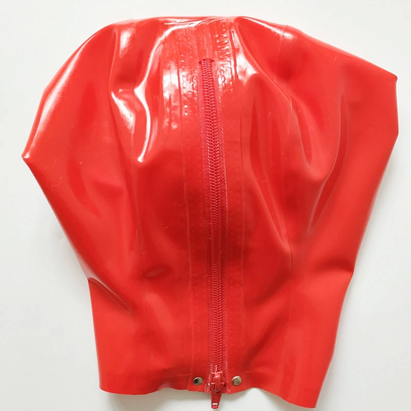 Red Latex Hood Open Eyes and Mouth for Catsuit Rubber Mask Club Wear Cosplay  - Image 3 of 4
