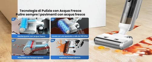 Proscenic F10 Pro Aspirapolvere senza Fili Lavapavimenti Smart Secco Umido - Foto 8 di 19