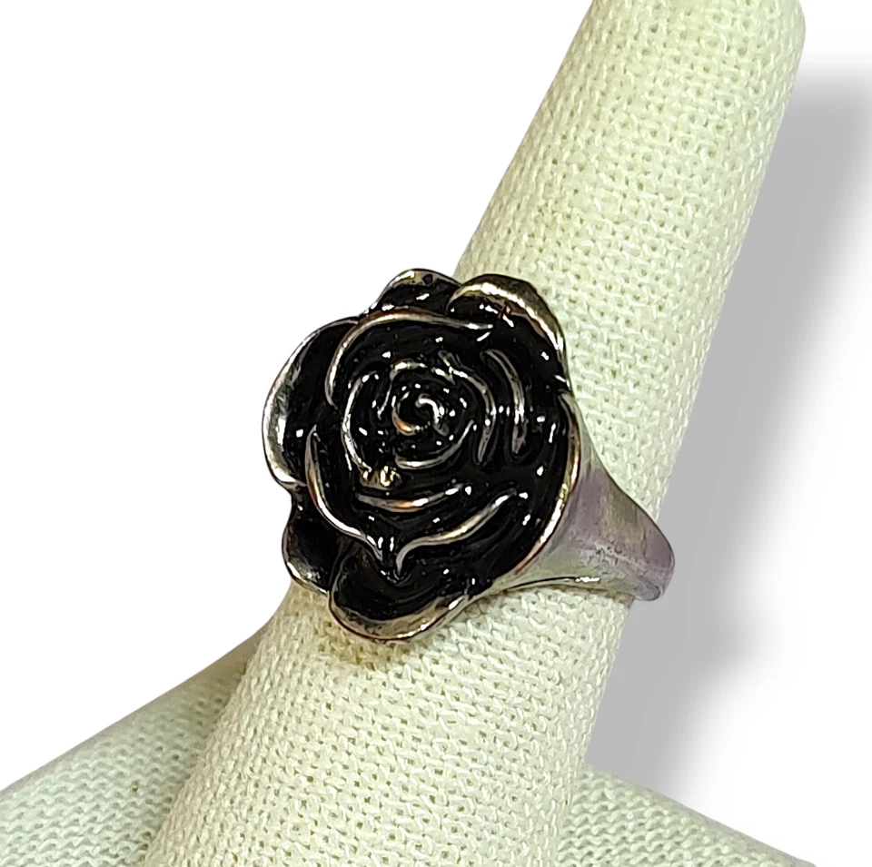 Anillo Rosa Negra Acero Inoxidable Talla 8 Foto 3 de 4