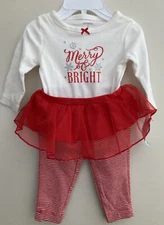 Carter's Baby Girl 3 Months Christmas 2-Piece Outfit Red White Merry Bright New
