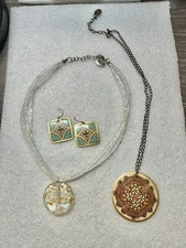 Lot Of 3 ZAD jewelry Pieces, 2 Earrings W Pendants Glass & Copper & 1 Earring 