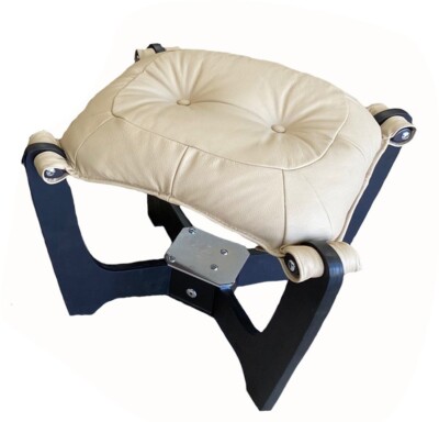 IMG Luna Ottoman Only in Prime Latte Leather - Espresso Wood Base