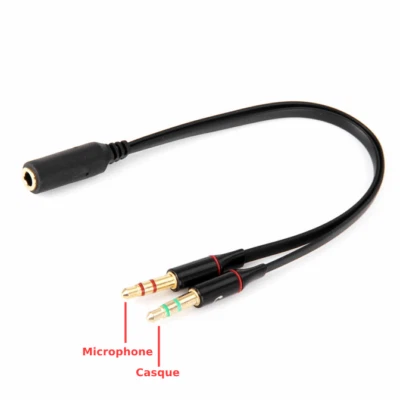 GÉNÉRIQUE Headphone Audio Mic Splitter PC Adapter Cable for Kingston HyperX Cloud II 2