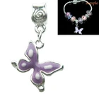 5 x purple butterfly metal dangle charm beads big hole fit snake bracelets