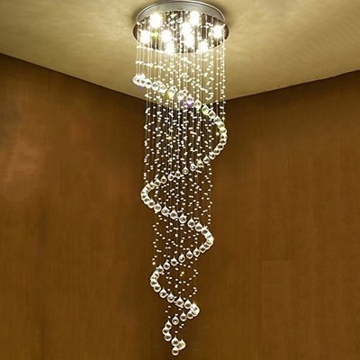 Large 100 K9 Crystal Hanging Led Spiral Raindrop Chandelier Ceiling Light Decor