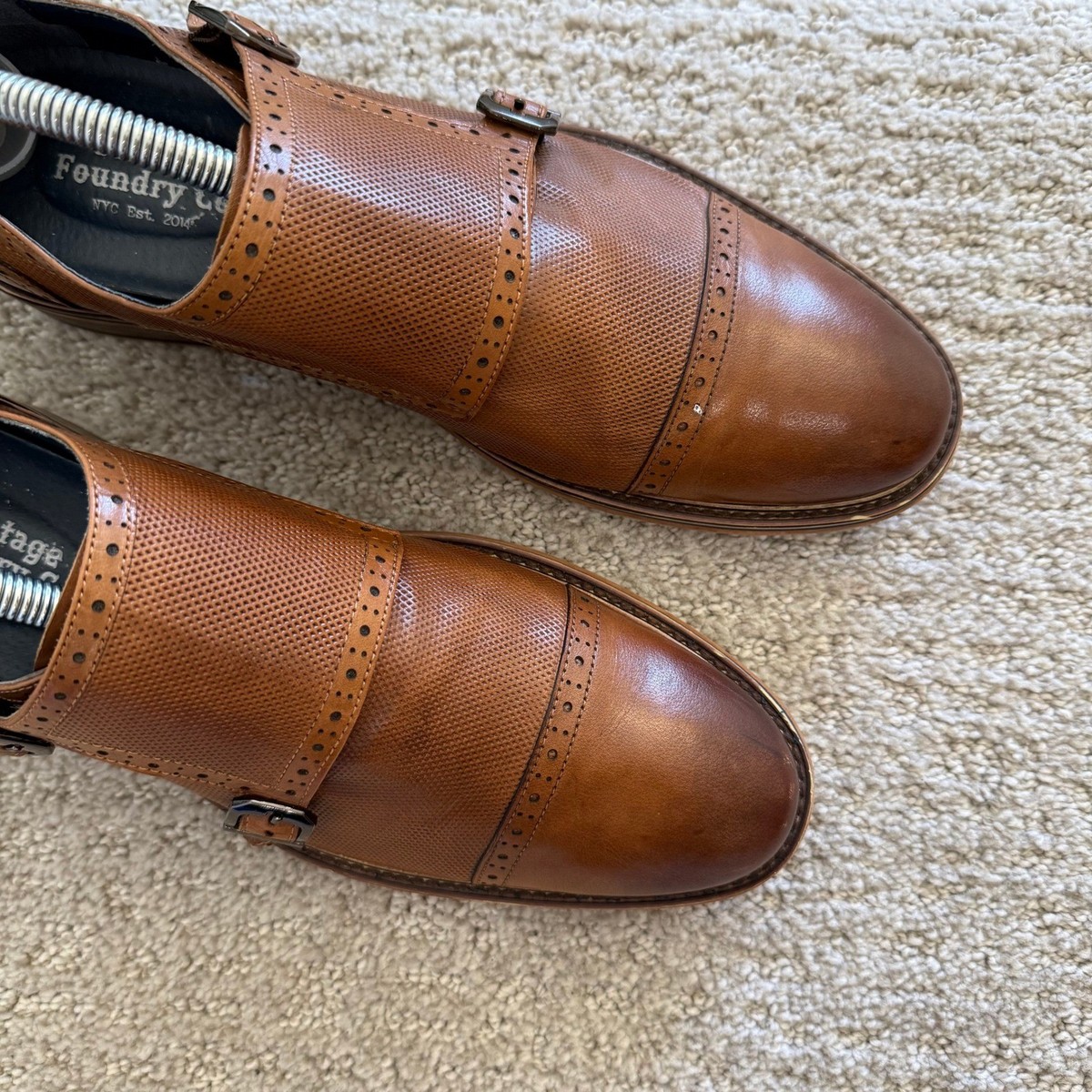 Vintage Foundry Co. Simon‎ Monk Strap Brown Leather Shoes The Rolls Woven Tan Leather Single Monk Strap Handmade Men  main image 2