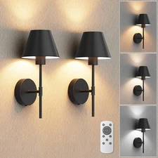 17In Battery Operated Wall Sconces Set of Two,Brushed Black Rechargeable Wall...