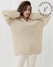 Jenni Kayne Organic Cotton Cabin Sweater Cream Size Small Ivory V-neck