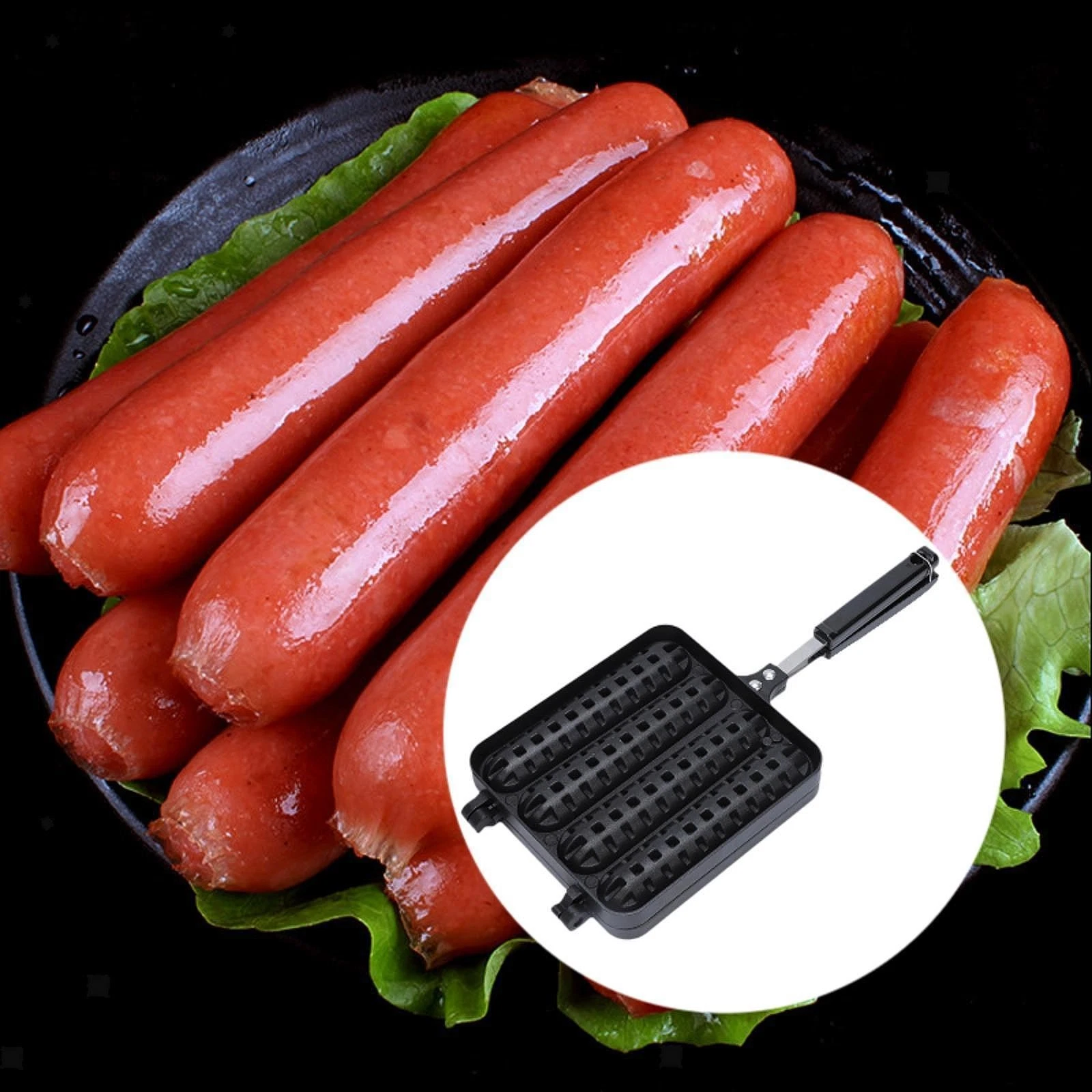 Cast Aluminum Sausage Pan Pre Seasoned Hot Dog Tray Non Stick DIY 4 Slot Sausage