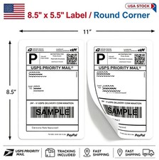 8.5x5.5 Half Sheet Shipping Labels for Laser Inkjet - 2 Per Page Self Adhesive