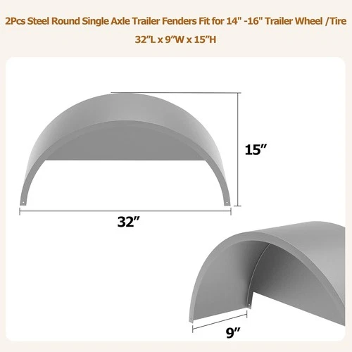 Pair of Steel Round Single Axle Trailer Fenders & Backs For 14" 15'' 16" Wheels - Bild 3 von 8