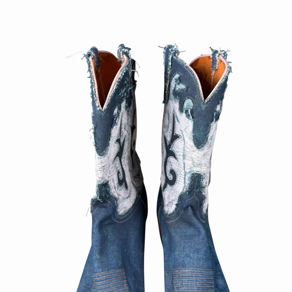 Botas caubói ocidentais femininas Lucchese Diva tamanho 10 B Vittoria azul denim dois tons - Imagem 4 de 4