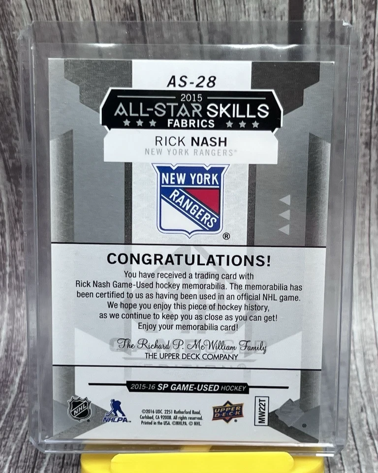2015-16 SP Game Used Rick Nash All-Star Skills Fabrics #AS-28 Rangers - Image 2 of 2