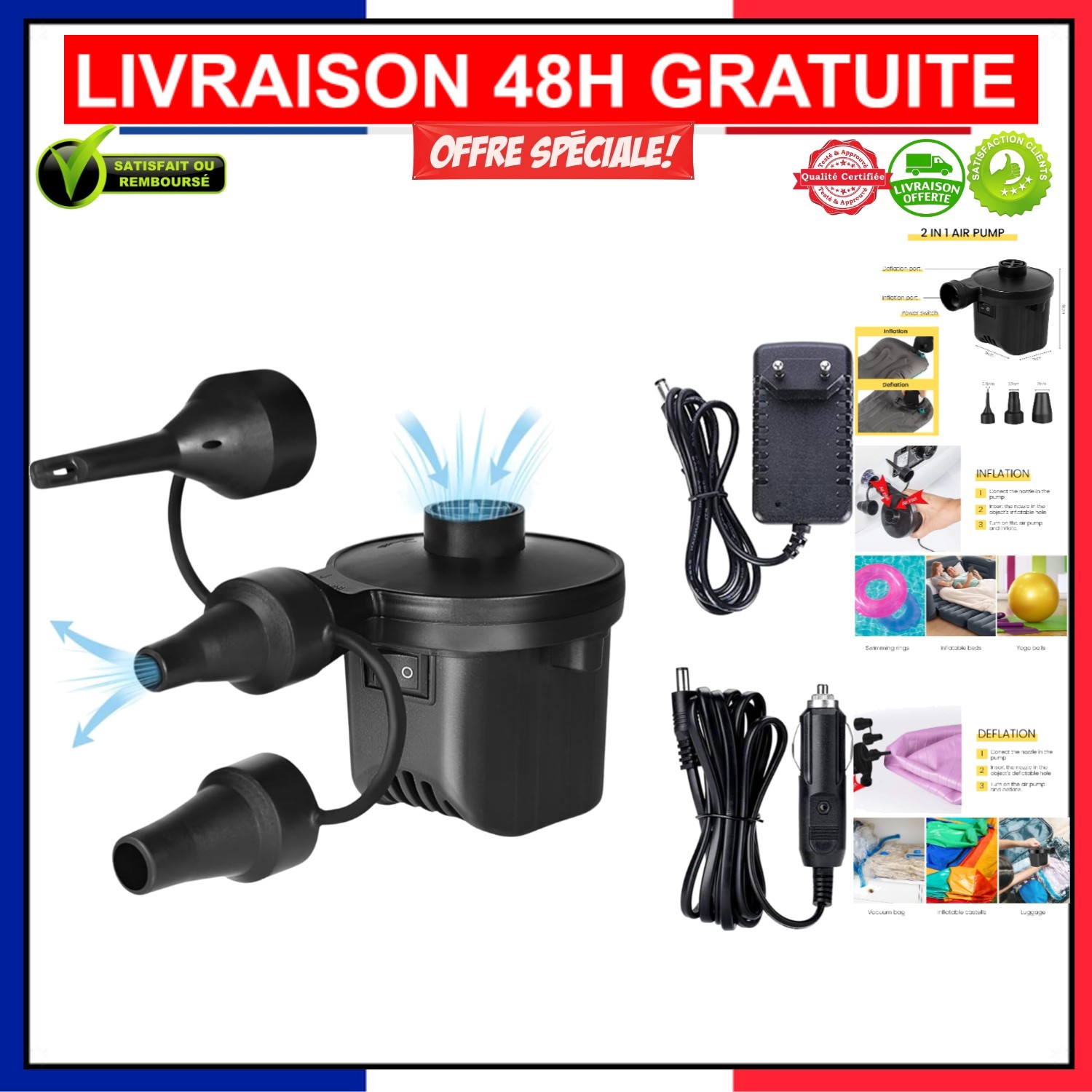 Pompe à air électrique gonflable portable 240V 12V pour matelas et piscine