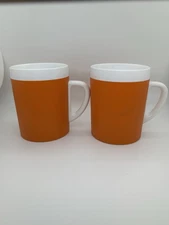 Vintage West Bend Thermo Serv Coffee Cup USA Set Of 2 MCM Orange Insulated