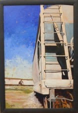 Original oil painting. Cement train, Phoenix, USA.  Framed.  16 x 24 ins.