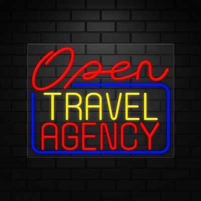 Open Travel Agency Sign for Retail Displays | LED Flex Neon | 31''W x 24''H x 1''D