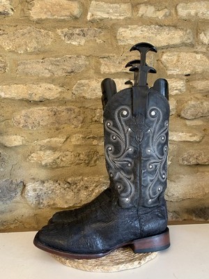 Ferrini Exotic Herren Schwarz Weiß Exotisch Krokodilleder Cowboystiefel UK 7