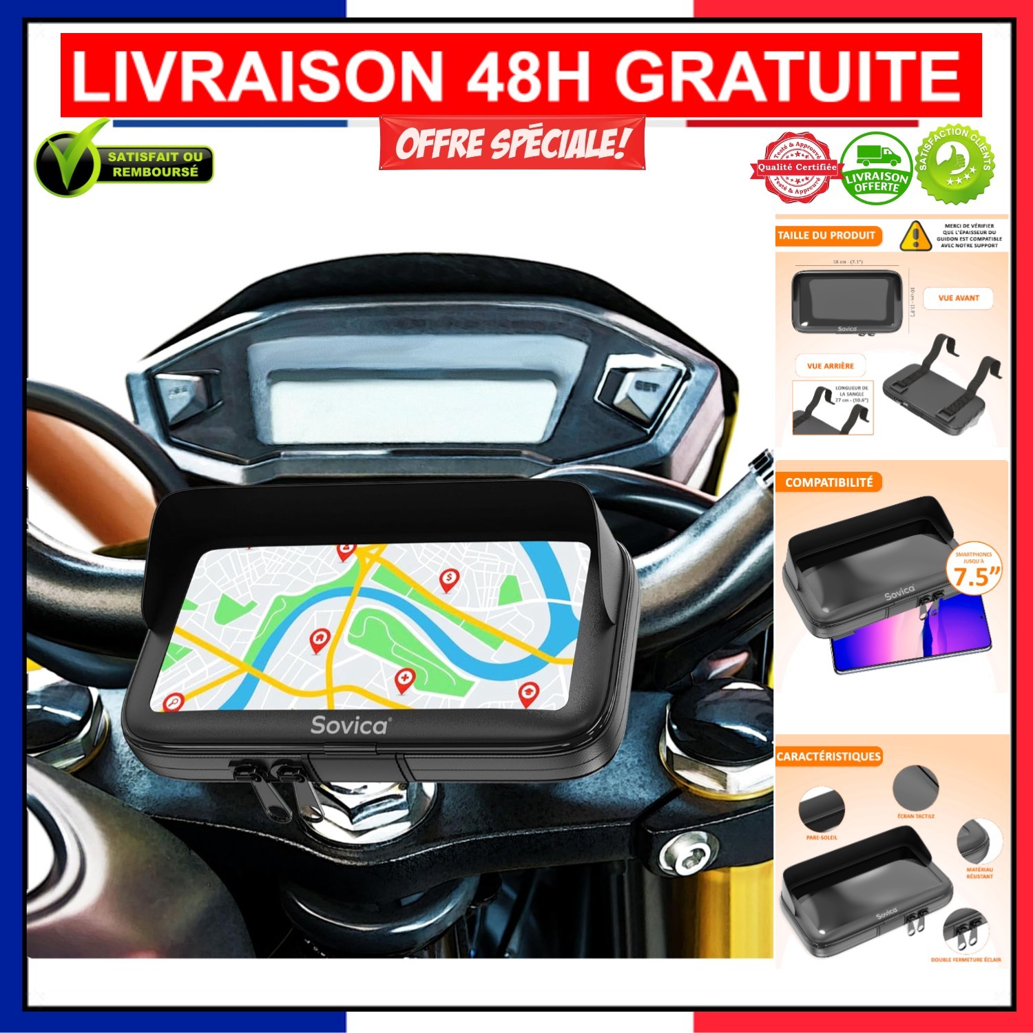 Support Moto Étanche Premium en ABS Renforcé pour Téléphones Portables 7.5"