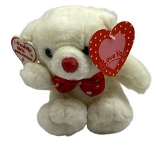 Vintage Cuddle Wit Creation White Teddy Bear Plush Red Heart Bow Tie Valentines
