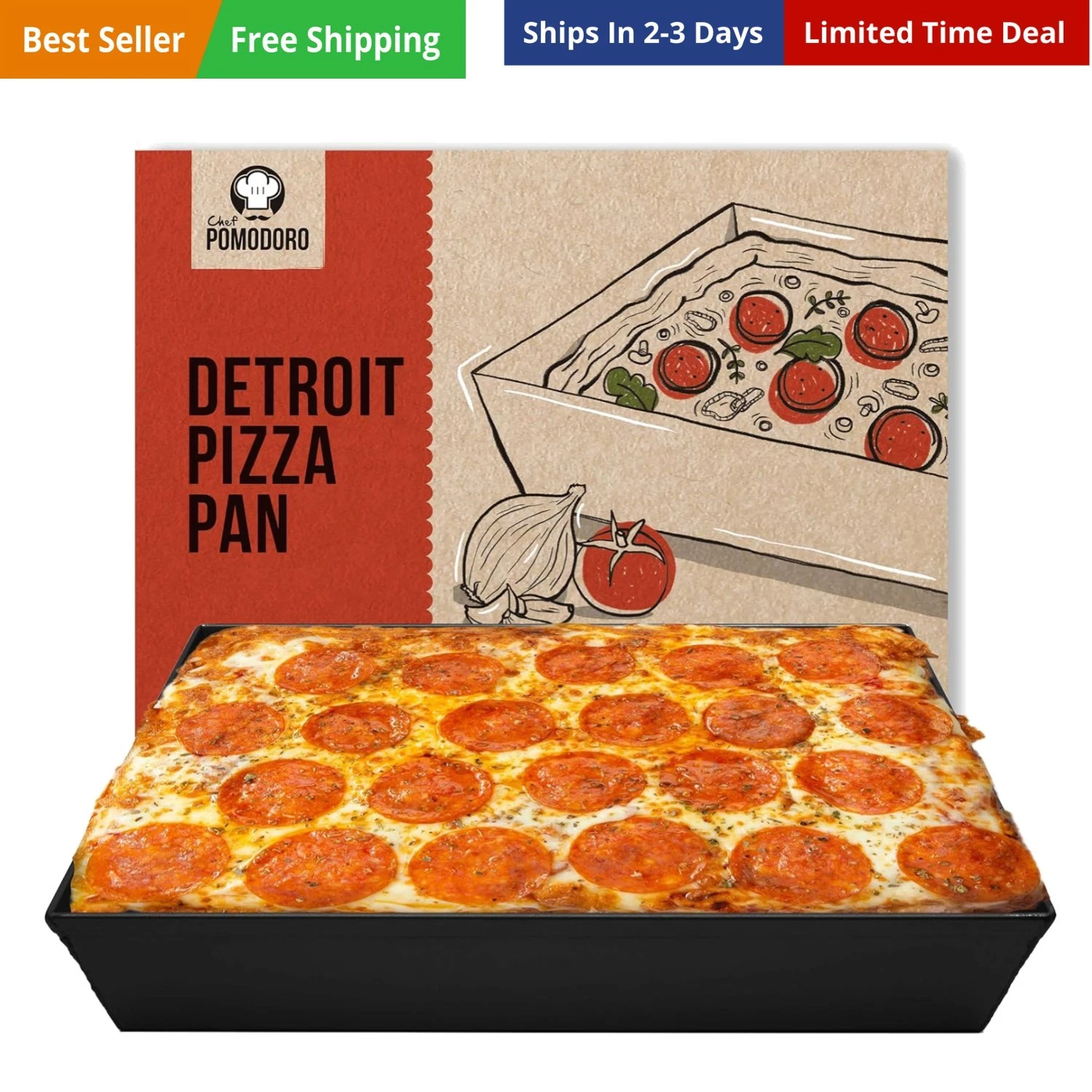 Detroit Style Pizza Pan, 10 x 14 inch, Hard Anodized Rectangular Aluminum Dee...