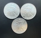 Lot of 3 -  2006, 2007, 2008 American Silver Eagles 1 oz. each 99.9% Silver