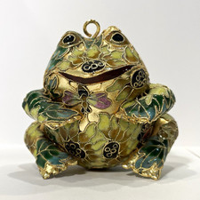 Cloisonné-Style Enamel Floral Frog Figurine,...