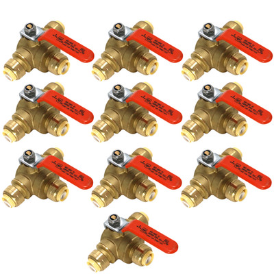10 Pack XFITTING 1/2'' Push Fit Ball Valve 3 Way 1/2'' Push to Connect 3 Way Valve