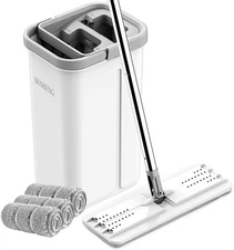 Mop and Bucket with Wringer Set, Hands Free Flat Floor Mop and Bucket, 3 Washabl