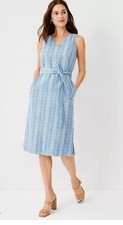 NEW $169  Ann Taylor Embroidered Chambray V neck Midi Dress Blue belted womens 8