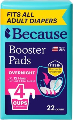 Overnight Booster Pads Fit All Adult Diapers, 22 Count (Packaging May Vary)