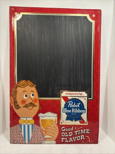 Vintage Tin Metal Pabst Blue Ribbon Chalkboard Magnetic Beer Menu Sign P-617