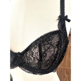 Agent Provocateur Black Lace Balconette Bra 32B Sheer Fishnet Bow Sexy