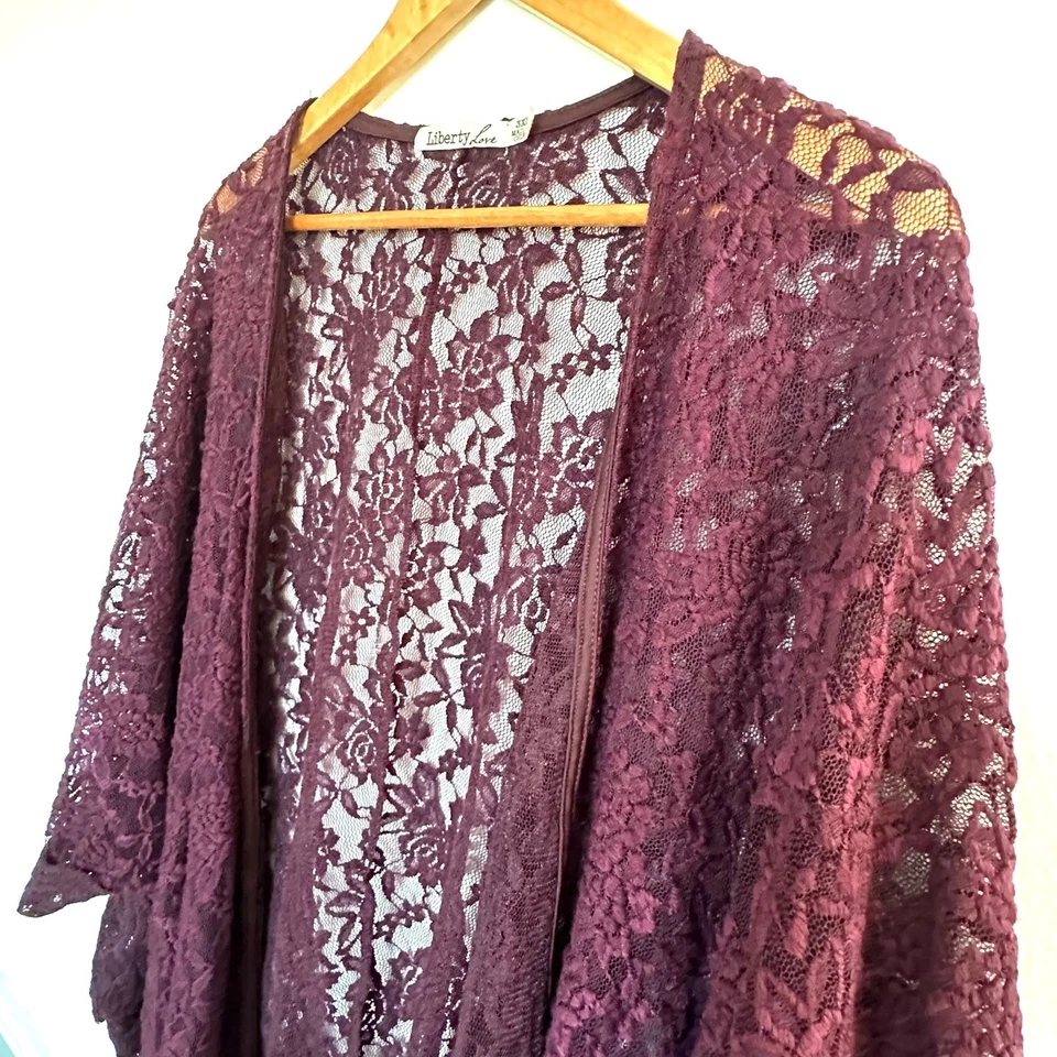 Liberty Love Plus Kimono Cardigan Women's 3XL Burgundy Lace Duster Bohemian - Image 4 of 4