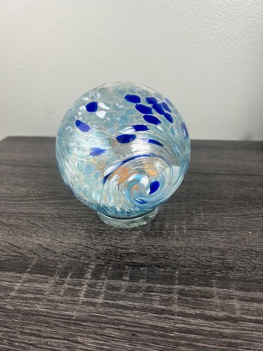 Blue Clear Art Glass Terrarium Beach Scene Glass Globe Ball Sand Shells Coastal