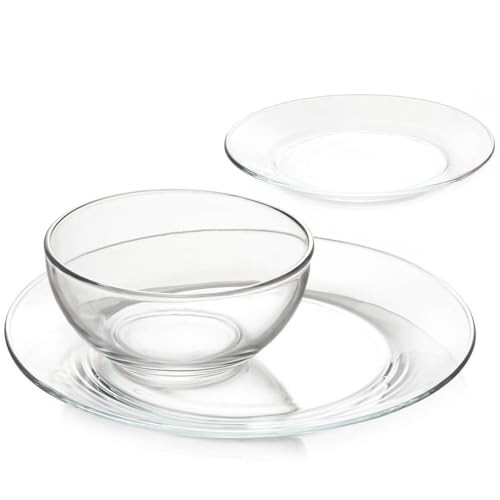 Clear Glass Plates 12-Piece Square Glass Dinnerware Set Modern
