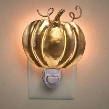 Pumpkin Night Light Wall Plug In Fall Thanksgiving Gold Metal