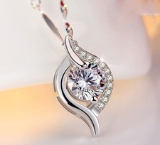 Women Girl 925 Sterling Silver Necklace 18" Chain CZ Pendant Gift Box