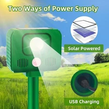 Solar Repeller (1-Pack) - Ultrasonic/LED for Yard/Garden Animal Deterrence