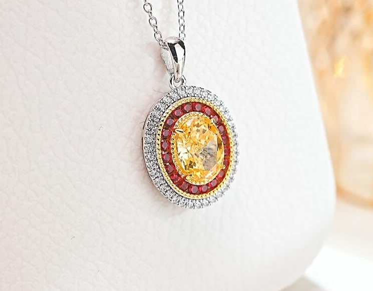 3ct Oval Yellow Pendant 18K, Crushed Ice Lab Grown Diamond Necklace - Image 2 of 4