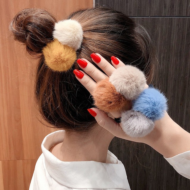 1PC Sweet Faux Fur Ball Hair Rope Soft Elastic Rubber Bands Ponytail