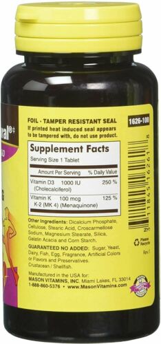 Mason Natural Vitamin K2 100 mcg Plus Vitamin D3 1000 IU Tablets 100 Ct 6 Pack - Picture 3 of 5