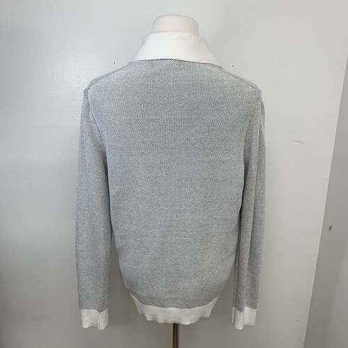 INC Cardigan Men Large Button Up White Gray Texture Grandpa Sweater 100% Cotton - Picture 5 of 11
