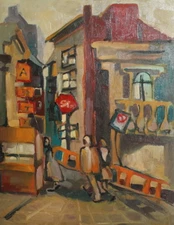 Expressionism cityscape landscape vintage oil painting